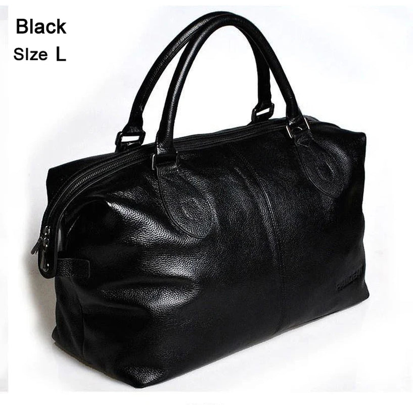 Fashion Genuine Leather Travel Bag Men'S Luggage Bags Large Male Duffle Bag Weekend Women Shoulder Bag Big Tote Handbag Black