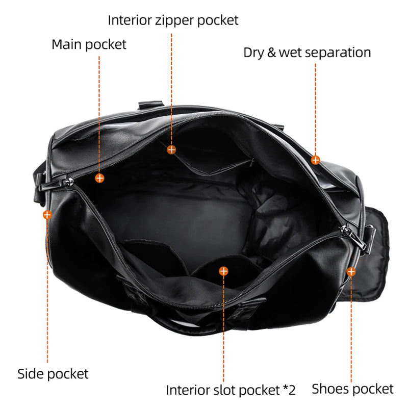 Large Capacity Travel Bag PU Travel Handbag Men Carry on Luggage Duffle Bags Soft Casual Black Big Weekend Bags Travelling Tote