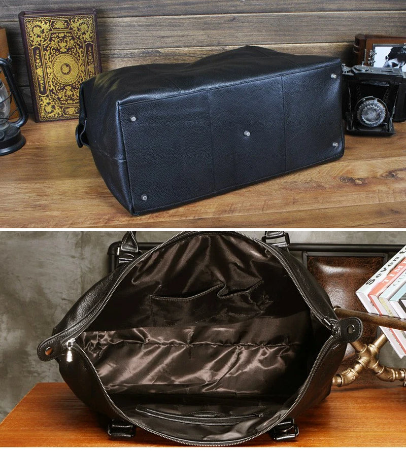 Fashion Genuine Leather Travel Bag Men'S Luggage Bags Large Male Duffle Bag Weekend Women Shoulder Bag Big Tote Handbag Black