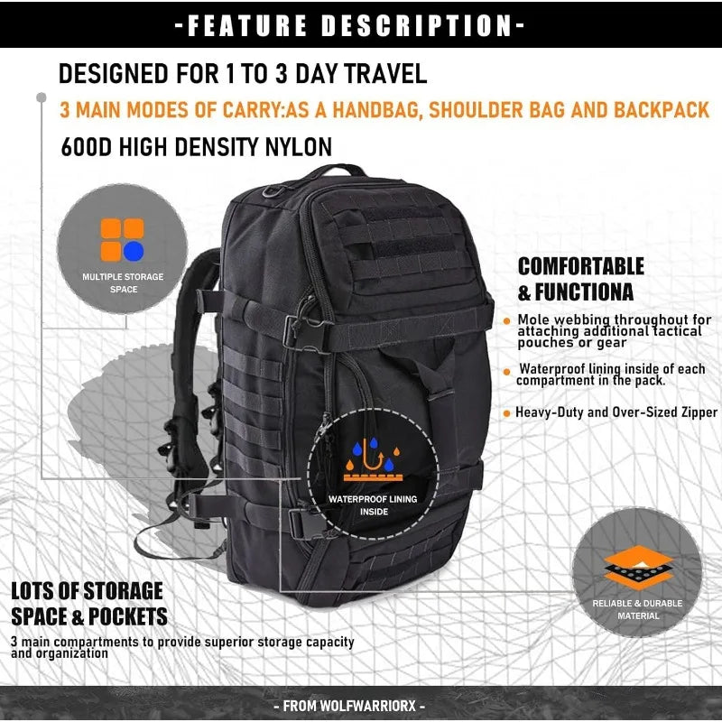 LQARMY 25L 45L 80L Sport Travel Bag Molle Tactical Backpack Gym Fitness Bag Large Duffle Bags for Camping Hunting Fishing