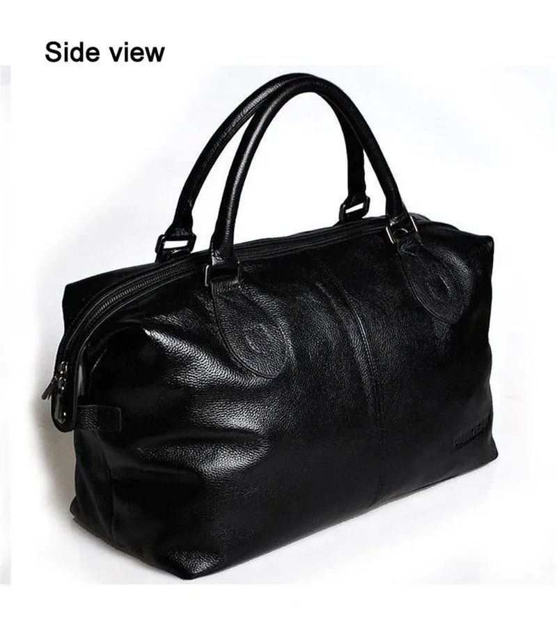 Fashion Genuine Leather Travel Bag Men'S Luggage Bags Large Male Duffle Bag Weekend Women Shoulder Bag Big Tote Handbag Black