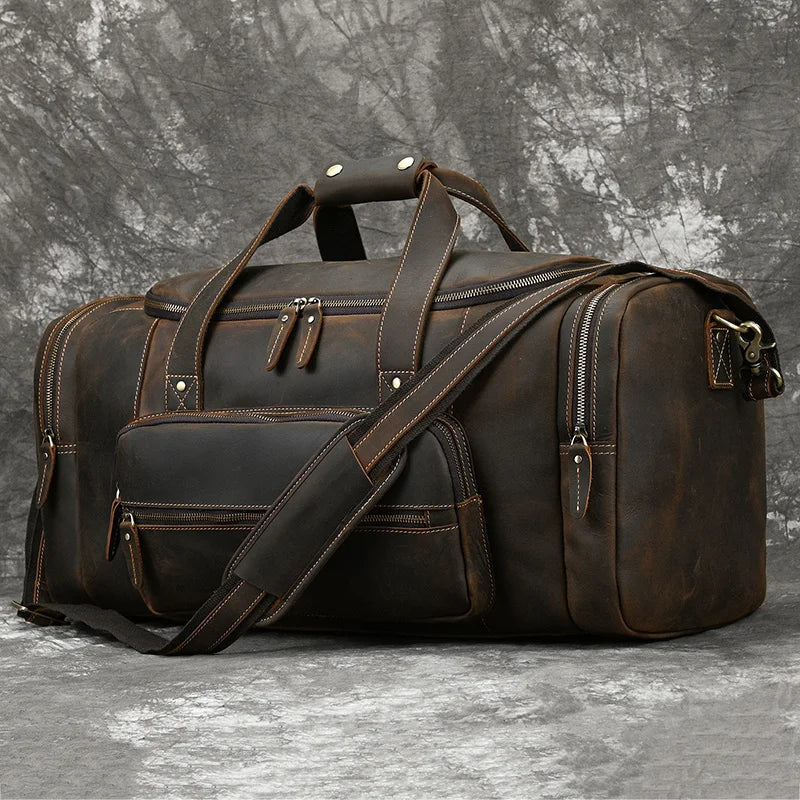 Big Capacity Leather Baggage Bag for Men Male Travel Bag Duffle Bags Weekender Bags on Luggage over Night Handbags for Man
