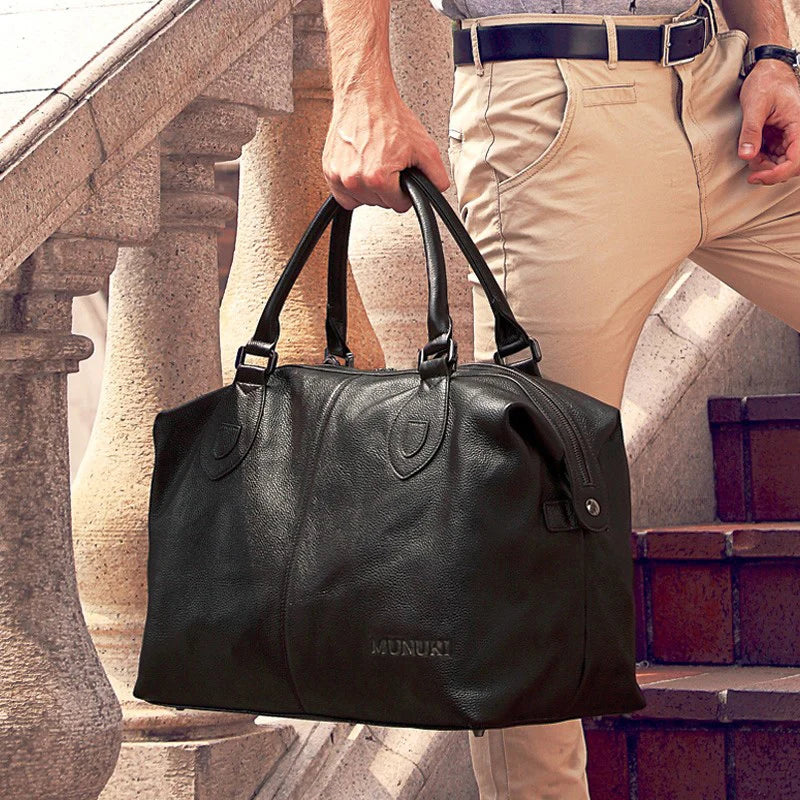 Fashion Genuine Leather Travel Bag Men'S Luggage Bags Large Male Duffle Bag Weekend Women Shoulder Bag Big Tote Handbag Black