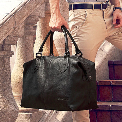 Fashion Genuine Leather Travel Bag Men'S Luggage Bags Large Male Duffle Bag Weekend Women Shoulder Bag Big Tote Handbag Black