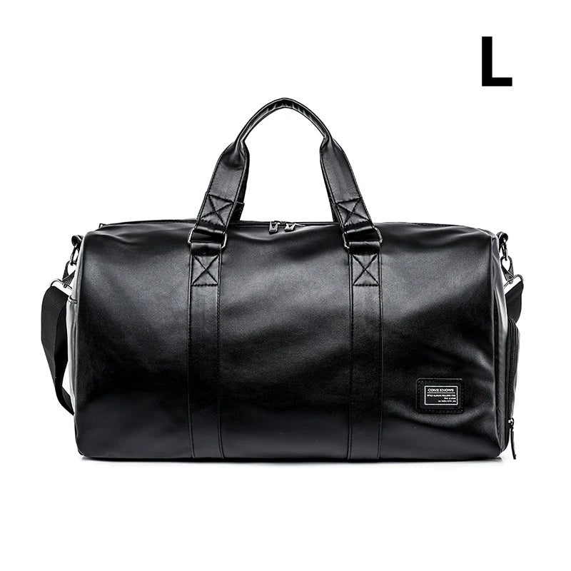 Large Capacity Travel Bag PU Travel Handbag Men Carry on Luggage Duffle Bags Soft Casual Black Big Weekend Bags Travelling Tote