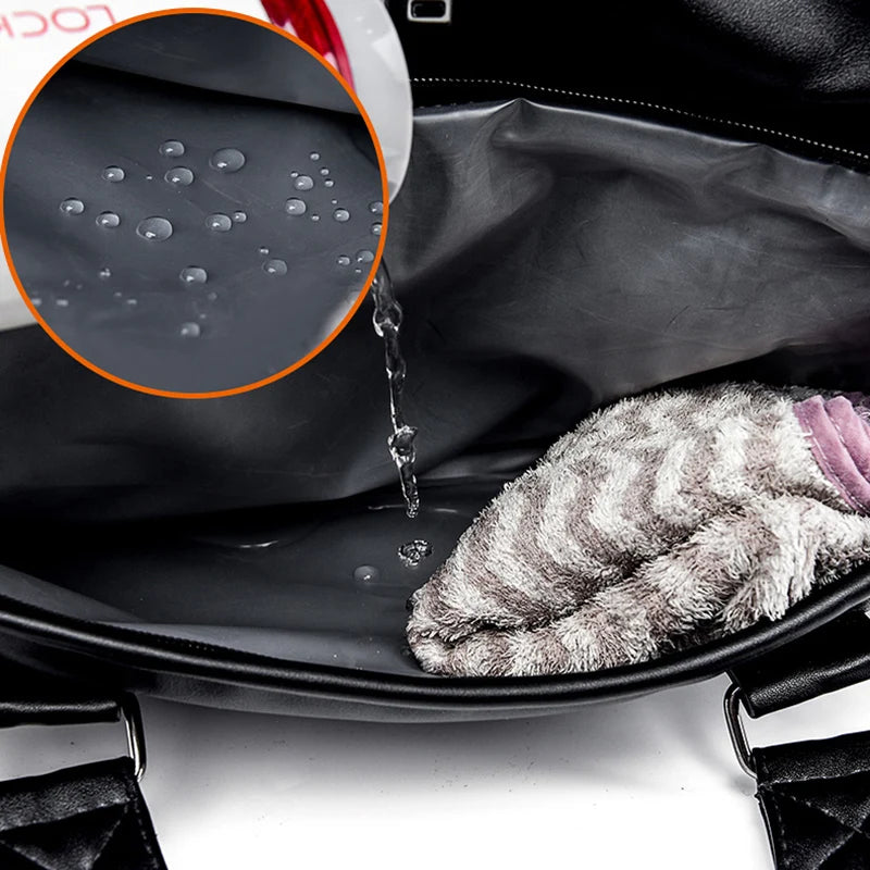 Large Capacity Travel Bag PU Travel Handbag Men Carry on Luggage Duffle Bags Soft Casual Black Big Weekend Bags Travelling Tote