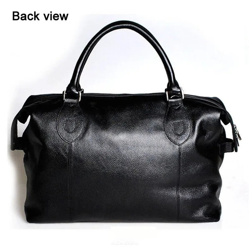 Fashion Genuine Leather Travel Bag Men'S Luggage Bags Large Male Duffle Bag Weekend Women Shoulder Bag Big Tote Handbag Black