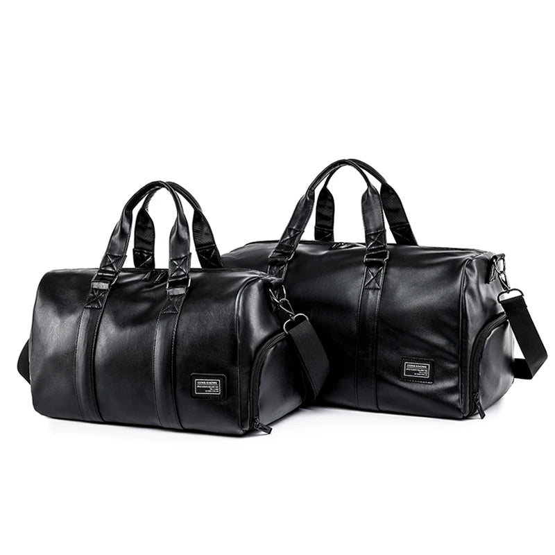 Large Capacity Travel Bag PU Travel Handbag Men Carry on Luggage Duffle Bags Soft Casual Black Big Weekend Bags Travelling Tote